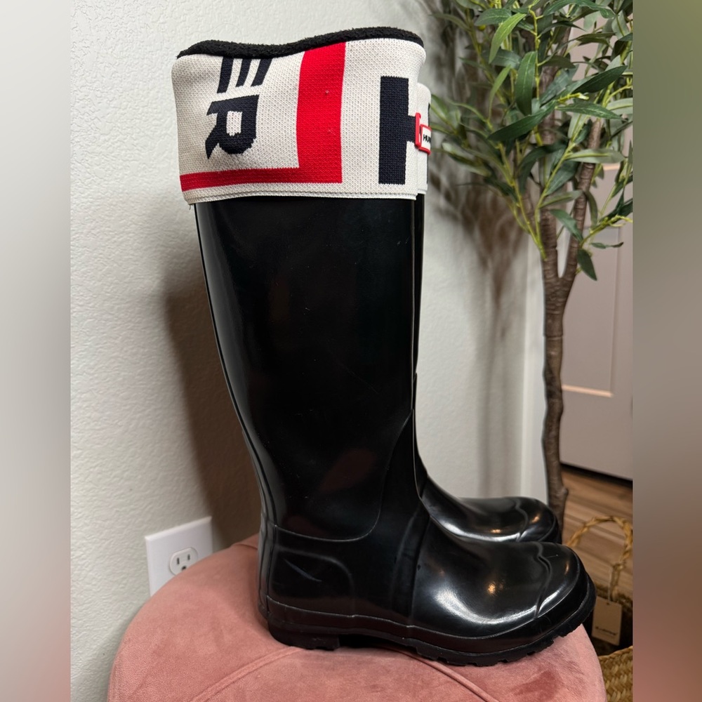 Hunter Original Tall Rain Boots Womens US 8 Black Gloss Waterproof‎ Rubber Boot - Picture 3 of 11
